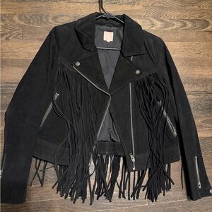 Chic Black Fringe Leather Jacket